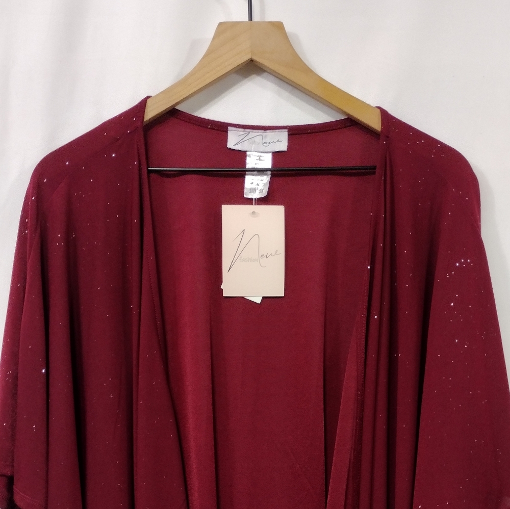 NWT New Fashion Shimmer Open Front Cardigan Women's 3X Burgundy Boho Retro Y2K - Picture 2 of 8